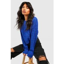 Pull Court En Maille Torsadée - Bleu Roi - S, Bleu Roi