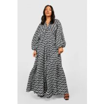 "Plus" Geo Plunge Maxi Dress - Noir - 56, Noir