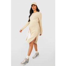 Robe Pull Midi De Maternité À Col Rond - Beige - 40, Beige