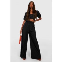 Pantalon Palazzo À Large Jambe Avec Plissé À L'Avant - Noir - 38, Noir
