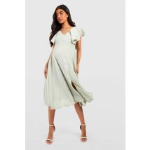 Robe De Maternité Pour Occasions Spéciales À Nouer Avec Volant, Mi-Longue - Vert Mastic - 36, Vert Mastic