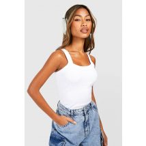 Rib Thick Binding Curved Strap Vest - Blanc - 40, Blanc