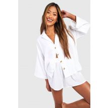 Chemise De Pyjama Surdimensionnée Effet Lin - Blanc - 36, Blanc