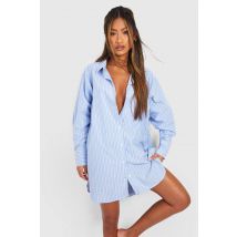 Chemise De Nuit En Pyjama Surdimensionnée À Rayures De Coton - Bleu - 38, Bleu