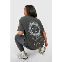 "Plus" Oversized Overdye Celestial Back Print T-Shirt - Gris Anthracite - 56, Gris Anthracite