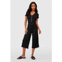 "Petite" Combinaison Culotte En Tissu Côtelé À Boutons Imitation Corne - Noir - 42, Noir