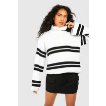 Pull À Rayures Et Col Roulé - Blanc - L, Blanc