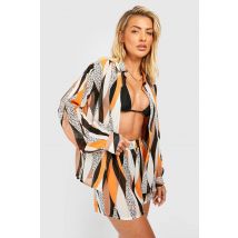 Ensemble Coordonné T-Shirt Et Short À Imprimé Géométrique Pour La Plage. - Orange - S, Orange