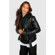 Veste Moto Longue En Synthétique À Ceinture - Noir - 34, Noir