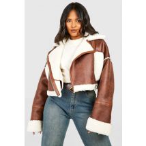 Grande Taille - Blouson Aviateur Court - Marron - 46, Marron