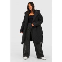 "Petite" Veste D'Hiver Matelassée À Motif Losange Et Ceinture - Noir - 38, Noir