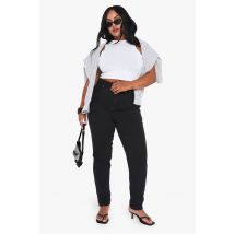 "Plus" High Waist Slim Mom Jeans - Noir Délavé - 50, Noir Délavé