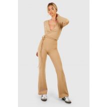 Pantalon De Yoga Évasé À Taille Rabattable Et Onglet Tissé - Marron Taupe - 42, Marron Taupe