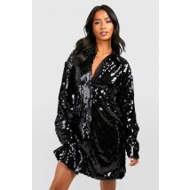 "Petite" Robe Chemise Mini À Paillettes Disc - Noir - 36, Noir