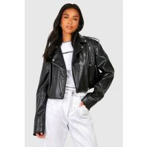 "Petite" Crop Veste De Motard En Similicuir - Noir - 38, Noir
