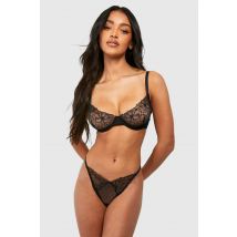 Soutien-Gorge Balcon À Bustier Plein En Mesh Brodé - Noir - 34E, Noir