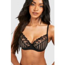 Soutien-Gorge Balconnier Pour Poitrine "Plus" Fournie Avec Détails En Mesh Rayé Et Motif Cœur - Noir - 34E, Noir
