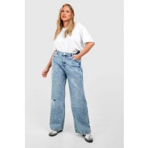 "Plus" Vintage Wash Ripped Knee Straight Leg Jeans - Rouge Vin - 44, Rouge Vin