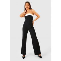 Combinaison Bandeau Contrastante À Jambes Larges - Noir - 44, Noir