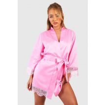 Robe En Satin Avec Bordure De Dentelle - Rose - 38, Rose