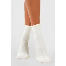 Scallop Edge Openwork Knitted Socks - Blanc Cassé - One Size, Blanc Cassé
