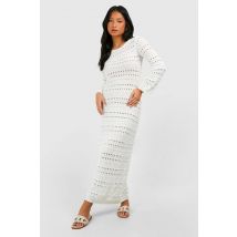 "Petite" - Robe Longue Nouée En Crochet À Manches Évasées - Blanc Ivoire - 42, Blanc Ivoire