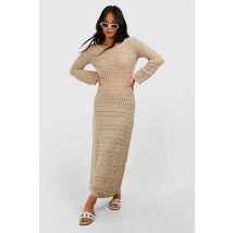 "Petite" - Robe Longue Nouée En Crochet À Manches Évasées - Marron Sable - 38, Marron Sable