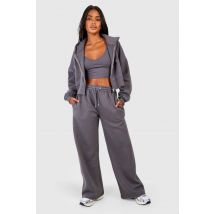 Seam Detail Crop Top 3 Pièces Survêtement À Capuche - Gris Anthracite - 40, Gris Anthracite
