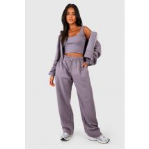Deep Hem Crop Top 3 Pièces Survêtement À Capuche - Bleu Pétrole - 38, Bleu Pétrole