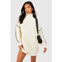 "Petite" Robe Pull À Coutures Contrastées - Blanc Cassé - S, Blanc Cassé