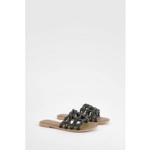 Sandales Mules En Cuir En Cage - Noir - 36, Noir