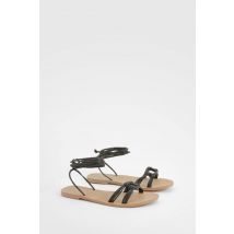 Large Sandales En Cuir À Boucle Pour Pieds Larges - Noir - 36, Noir