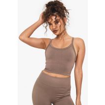 Boohoo Basics Soutien-Gorge De Sport Léger À Maintien Longline En Côtes Sans Couture - Marron Moka - S, Marron Moka