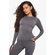 Boohoo Basics Haut À Manches Longues En Côtes Sans Couture - Gris Anthracite - L, Gris Anthracite