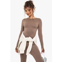 Boohoo Basics Haut À Manches Longues En Côtes Sans Couture - Marron Moka - L, Marron Moka