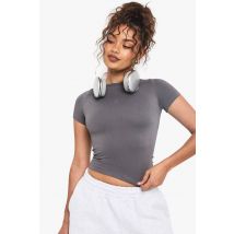 Boohoo Basics Haut À Manches Courtes En Côtes Sans Couture - Gris Anthracite - M, Gris Anthracite