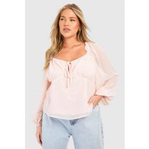 "Plus" Large Dobby Corset Neckline Smock Top - Nude/Coquille D'Œuf - 46, Nude/Coquille D'Œuf