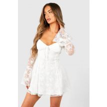 Robe Courte En Dentelle À Manches Évasées - Blanc - 44, Blanc
