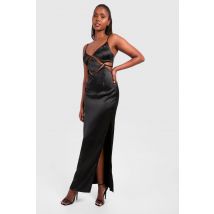 Robe Nuisette Satinée À Découpes - Noir - 40, Noir