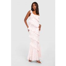 Robe Longue Asymétrique À Volants - Rose - 44, Rose