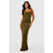 Robe Nuisette Maxi Devorée À Col Cheminée Florale - Vert Kaki - 44, Vert Kaki