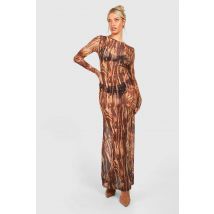 Robe Maxi En Maille Imprimé Léopard À Manches Longues - Leopard - 40, Leopard