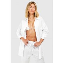 Chemise De Plage Oversize En Coton Froissé - Blanc - S, Blanc