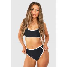 Contrast Binding High Waisted Bikini Set - Noir - 34, Noir