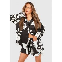 Chemise Ample Décontractée À Imprimé Floral Unique Et Short Évasé - Noir - 34, Noir