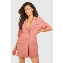Blazer Longline À Manches Courtes En Imitation Lin - Épices - 36, Épices