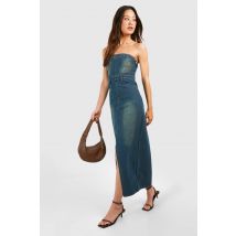 "Tall" - Robe Mi-Longue En Jean À Fente - Bleu - 38, Bleu
