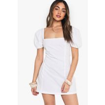 Mini Robe En Coton À Col Carré - Blanc - 38, Blanc