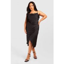 "Plus" Robe Nuisette Mi-Longue En Satin Avec Drapé À L'Avant - Noir - 54, Noir