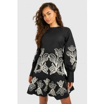 Mini Robe En Popeline Brodée - Noir - 36, Noir